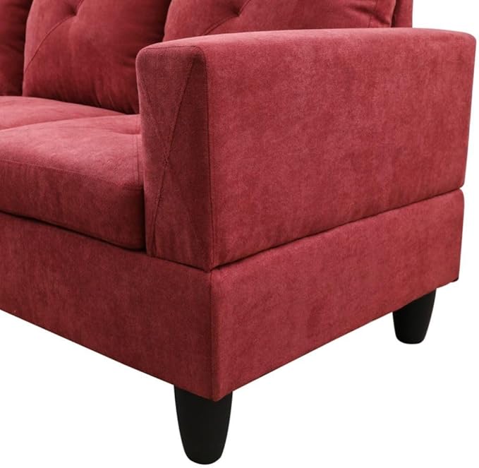 Red L-Shaped 3-Piece Flannelette Sofa - Image 5