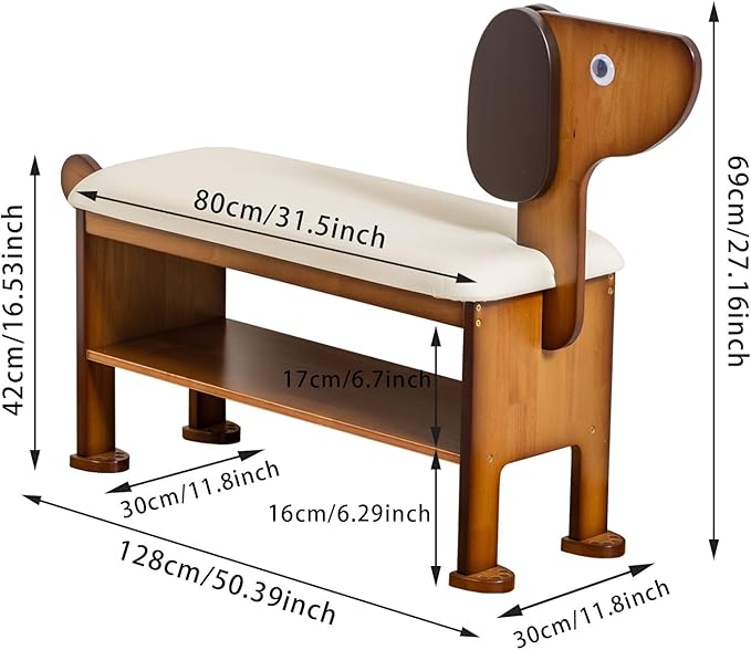 Shoe Bench – 2-Tier Wooden Entryway Organizer Cute Dog-Shaped - Image 2