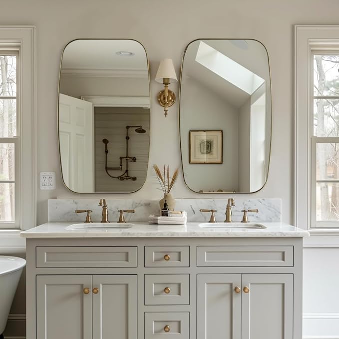 ANDY STAR Brass Bathroom Mirror, 24x32’’ Brushed Gold Metal Frame Oblong Mirror - Image 8