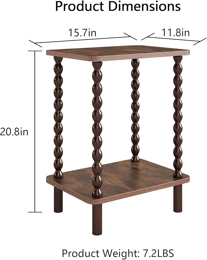 2-Tier End Table, Vintage Side Table, Solid Wood Bedside Table - Image 3