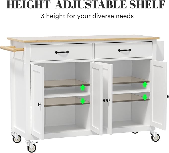 Rovibek Kitchen Island on Wheels Large in Rolling Island Wood Mobile Portable - Image 5