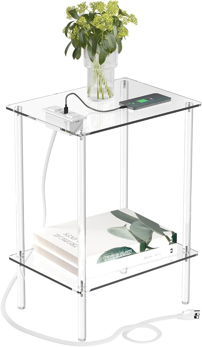 Eglaf Acrylic Side Table with Charging Station & USB Ports by Eglaf