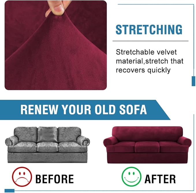 H.VERSAILTEX Sofa Cover 4 Piece T Cushion Sofa Slipcovers Thick Velvet Couch - Image 6