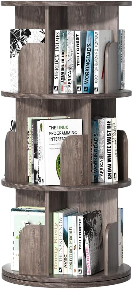 Nidouillet Rotating Bookshelf, Revolving Bookcase 360 Display Round Bookshelf by Nidouillet