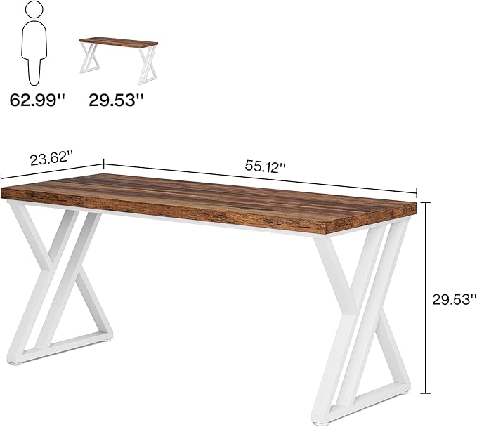 Tribesigns Modern Walnut/White 55" Heavy Duty Computer Desk, Study & Work Desk - Image 2