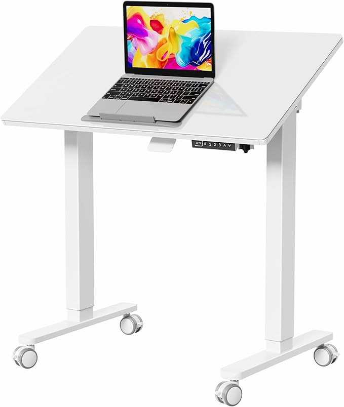 35inch Glass Standing Desk，90° Tiltable Mobile Rising Desk Height by LiftSync