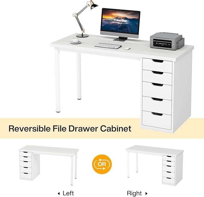 Tribesigns Computer Desk with 5 Drawers, 47 inches Rustic Brown Home Office - Image 9