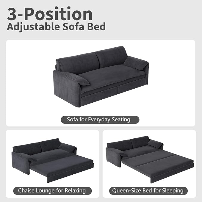 66" Queen Size Pull Out Couch Bed Convertible Sleeper Loveseat Sofa Velvet - Image 4