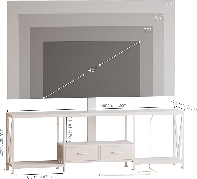 63" W TV Stand with Mount for 55, Entertainment Center with Power Outlet and - Image 7