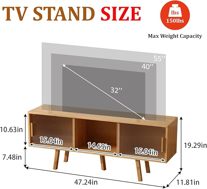 Bamboo TV Stand Entertainment Center- Mid-Century Modern Television Stand - Image 2