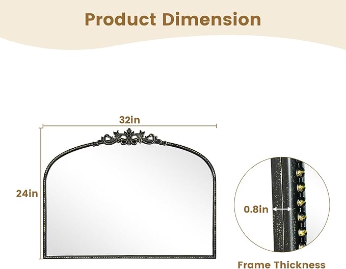 WallBeyond Black Antique Arched Vintage Wall Mirror, 24x32 Inch, Iron Frame - Image 7