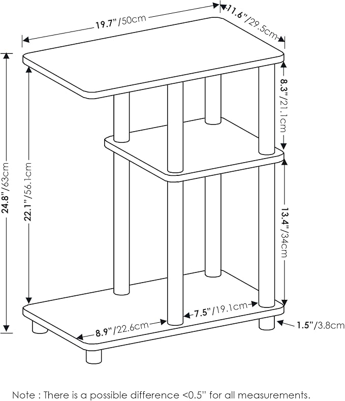 Furinno Turn-N-Tube C-Shape Sofa Side Table, Espresso/Black, Plastic Pole - Image 3