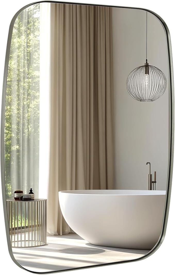 ANDY STAR Brushed Nickel Bathroom Mirror, 30x36’’ Oblong Mirror by ANDYSTAR