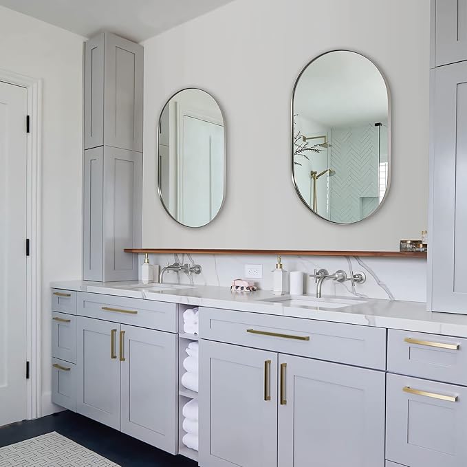 ANDY STAR 26x38’’ Brushed Nickel Oval Bathroom Mirror, Pill-Shaped Nickel - Image 8