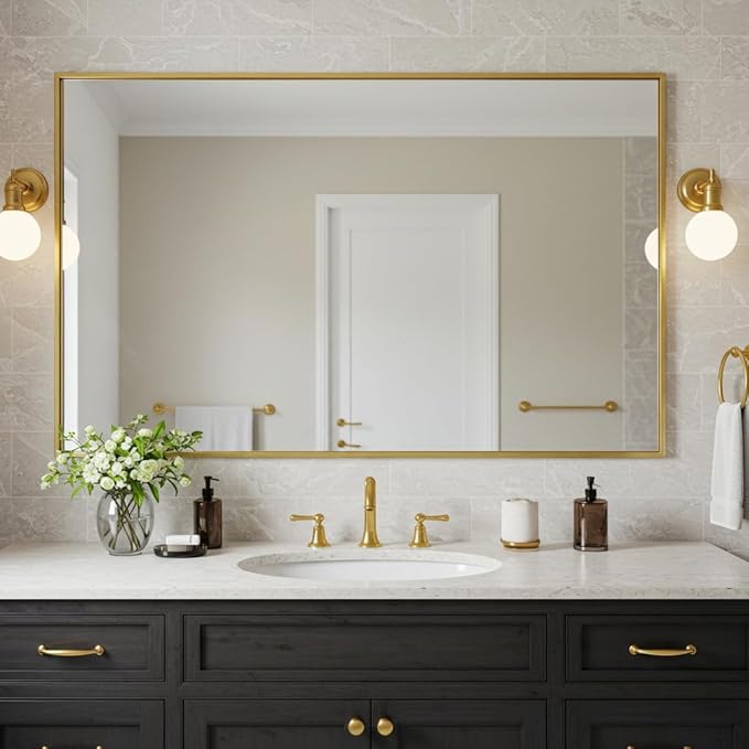 24x40 Inch Brass Bathroom Mirror - Image 3