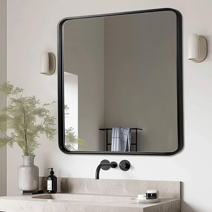 ANDY STAR 40X36 Inch Black Bathroom Mirror, Rounded Rectangle Mirror - Image 2
