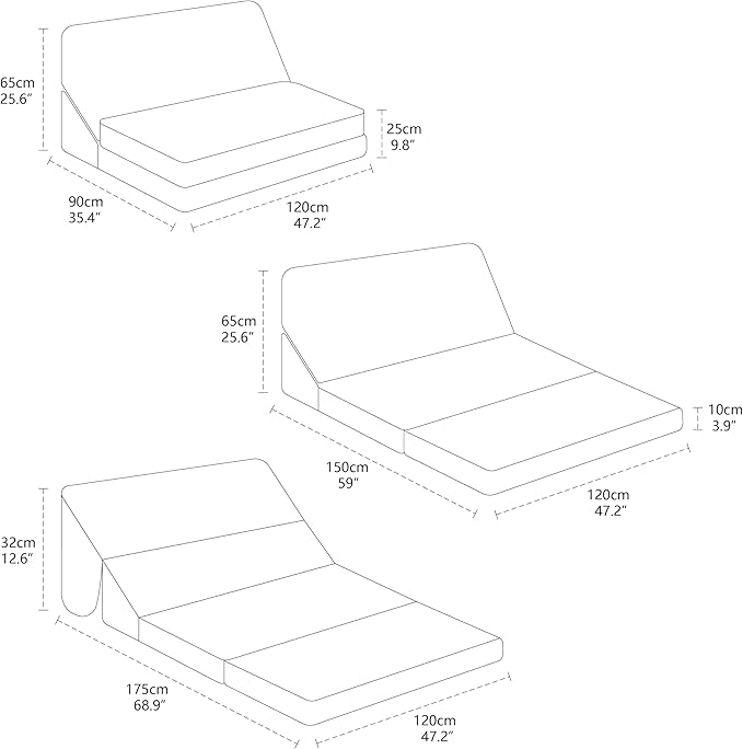 N&V Folding Chainse Lounger Bean Sofa, Foam Filling Folding Matress Sofa - Image 2