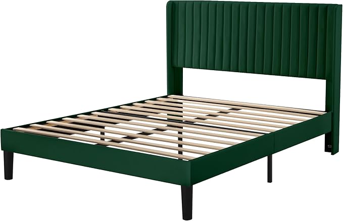 Allewie Full Size Bed Frame/Velvet Upholstered Platform Bed/Vertical Channel - Image 8