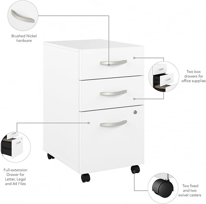 Bush Business Furniture Studio C 3 Drawer Mobile File Cabinet in White - Image 5