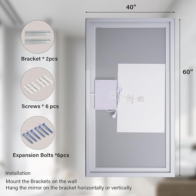 40"x 60"LED Bathroom Mirror, Backlit + Front Lit, LED Bathroom Mirror - Image 3