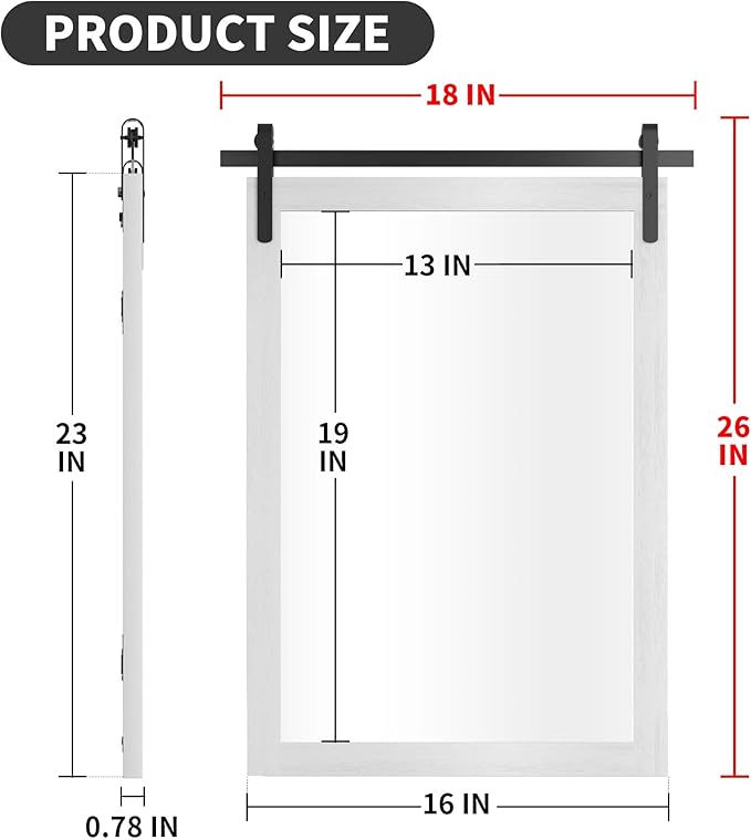 Farmhouse Bathroom Mirror, Barn Door Style Decor Living Room Entryway Bedroom - Image 3