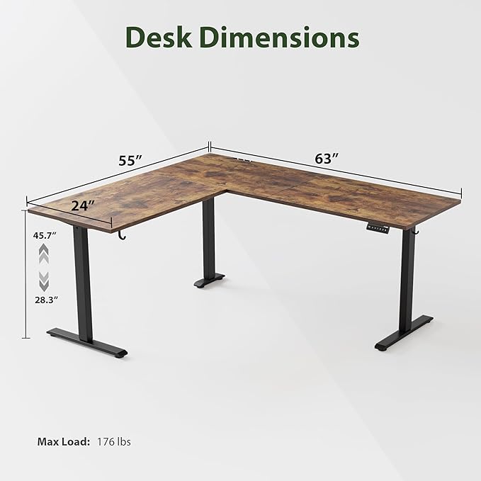 Agilestic L Shaped Standing Desk 63 x 55 inch Adjustable Height, Electric - Image 3