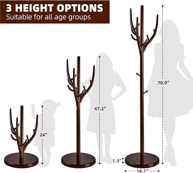 Uniclinens Coat Rack Freestanding Solid Wood Coat Tree Standing - Image 3