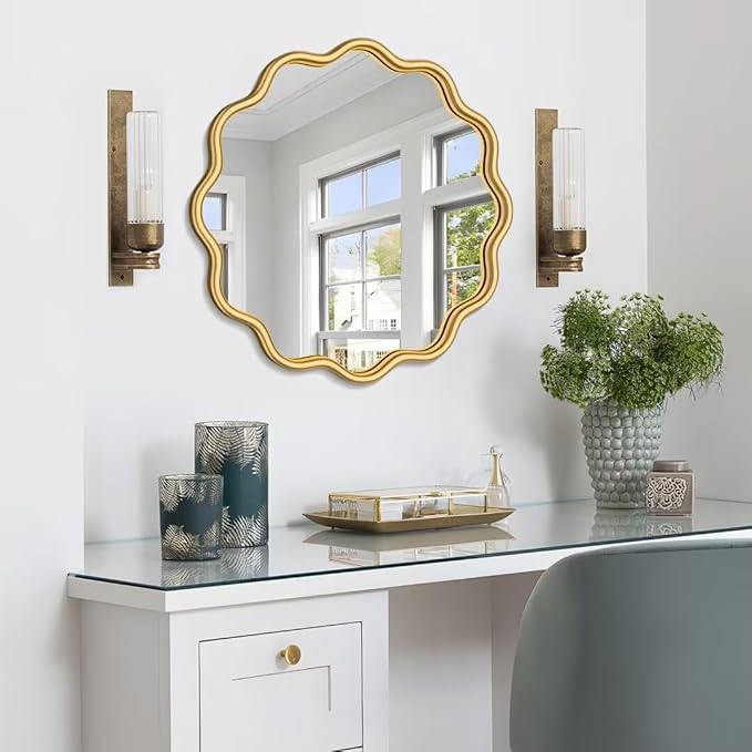 PROHOMEWARE Gold Round Mirror 20 Inch Wavy Bathroom Vanity Mirror Gold Frame - Image 7
