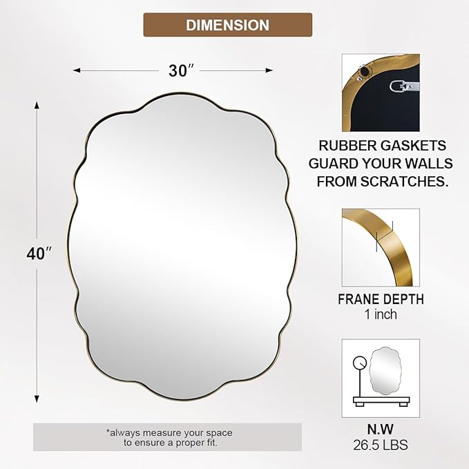 ANDY STAR Oval Bathroom Mirror, 30x40 Inch Scalloped Wall Mirror, Modern - Image 2