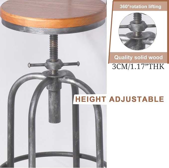 LOKKHAN Industrial Bar Stool-Adjustable Swivel Round Wood Metal Kitchen - Image 4