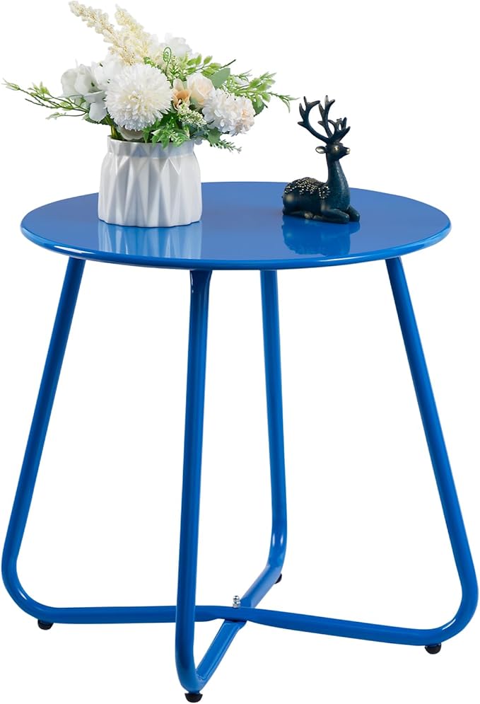 HollyHOME Round Metal Side Table, Rust-Resistant Patio Small Plant Stand by HollyHOME