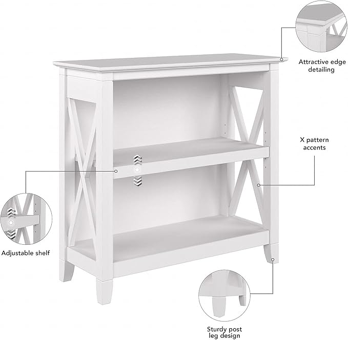 Bush Furniture Key West Small 2 Shelf Bookcase in Pure White Oak, Compact Home - Image 4
