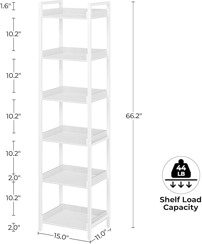 Rolanstar Bookshelf, 6-Tier Storage Rack, Narrow Corner Bookshelf, Display - Image 3