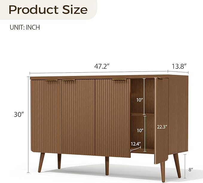 Fluted Buffet Cabinet – Modern Wood Sideboard - Image 2