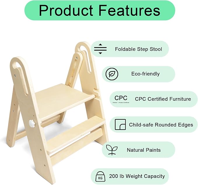 WOOD CITY Step Stool Foldable for Toddlers, Adjustable Kids Step Stool for - Image 7