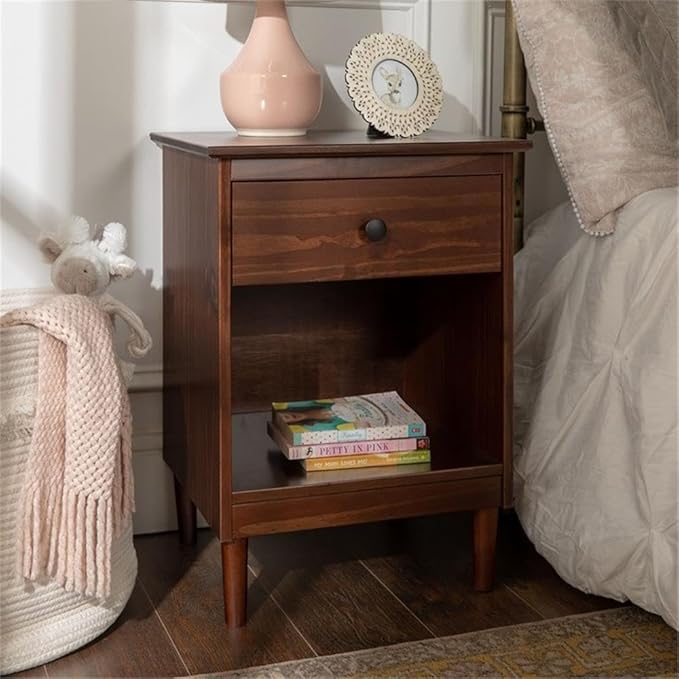 Walker Edison Traditional Wood 1 Drawer Nightstand Side Table Bedroom Storage - Image 2