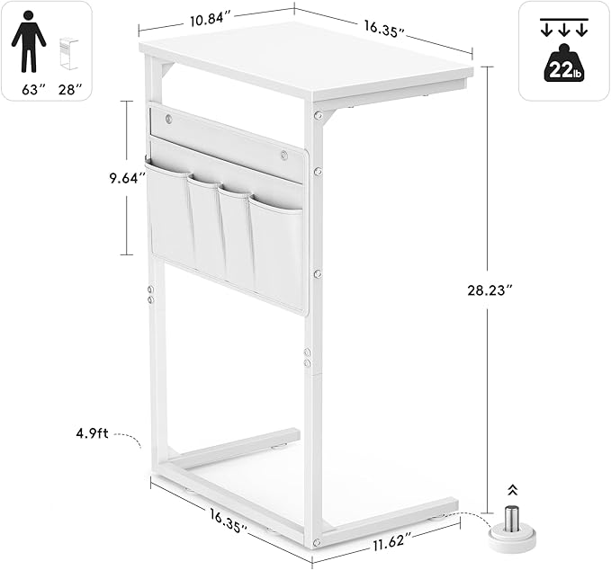 Vagusicc C Shaped End Table, Small Couch Side Table, Tall Couch Desk Slide - Image 3