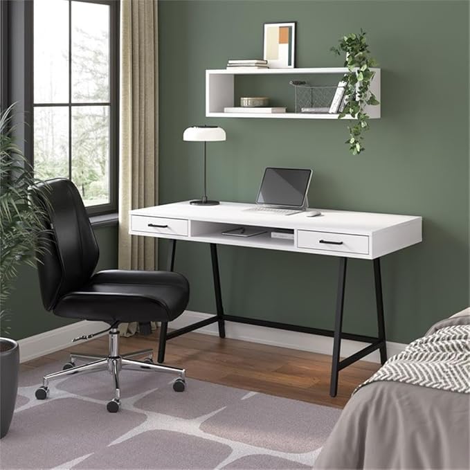 Bush Furniture Steele 54W Writing Desk in Pure White Oak | Computer Table - Image 2