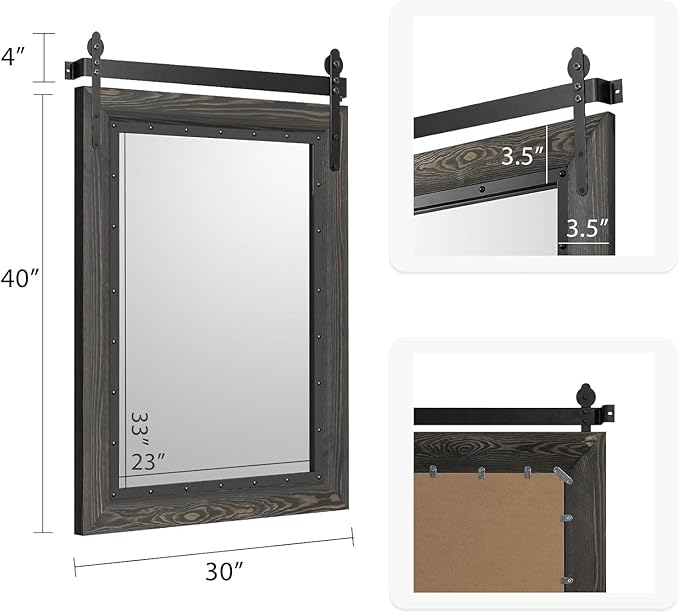YOSHOOT Farmhouse Barn Door Mirror, Wood Frame Wall Mirror, Wooden Mirror - Image 5