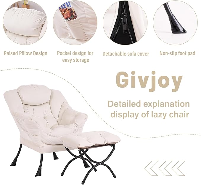 Lazy Chair and Ottoman, Large Accent Lounge Chair - Image 4