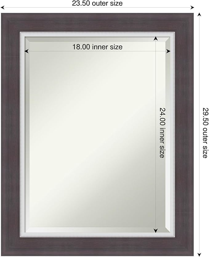 Amanti Art Brown Wall Mirror 30x24 Ellie Brown Silver Rectangle Bathroom Mirror - Image 3