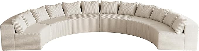 KEIKI Corduroy Curved Sectional Sofa, 6 Seater Symmetrical Modular Semi - Image 7