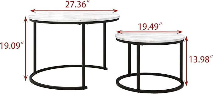 Nesting Round Coffee Table Set of 2 End Tables - Image 2