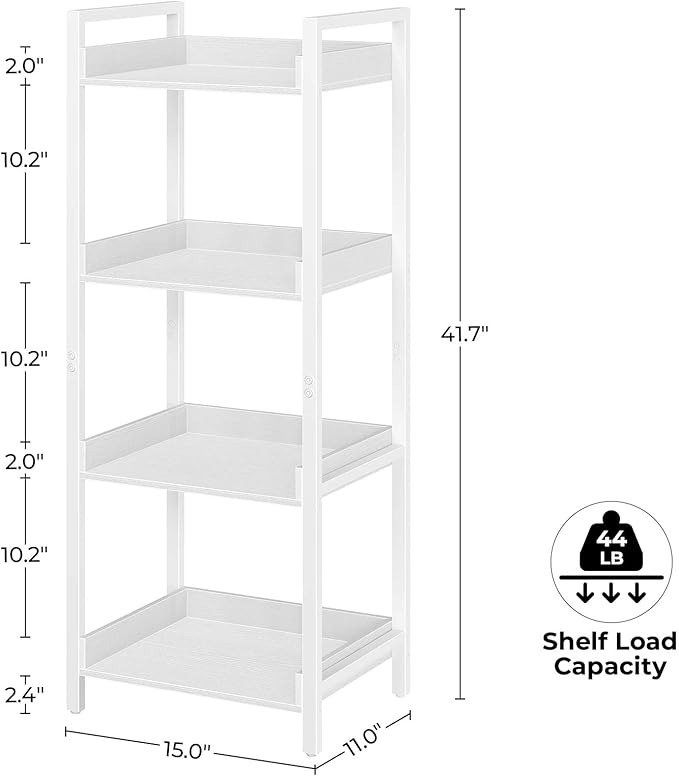 Rolanstar Bookshelf, 4-Tier Storage Rack, Narrow Corner Bookshelf, Display - Image 3