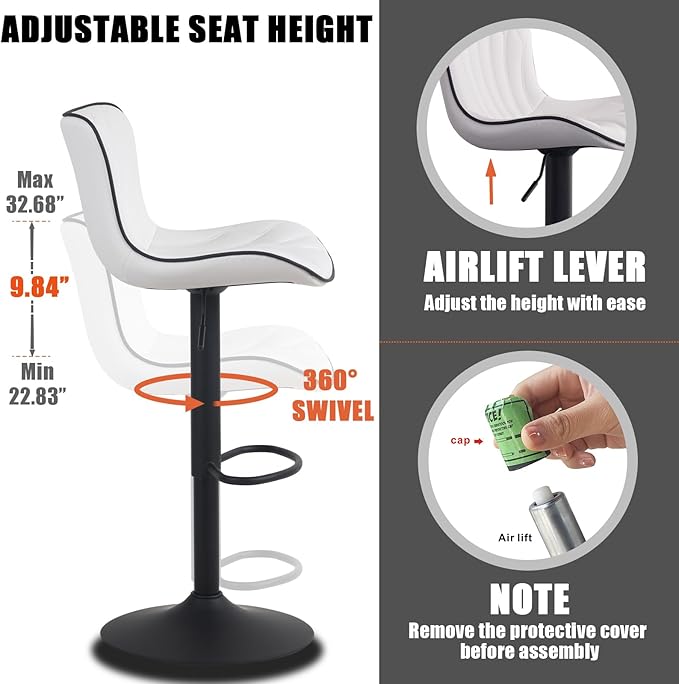 YOUNIKE White Bar Stools Set of 4 Modern Swivel Counter Height Bar Chair - Image 4
