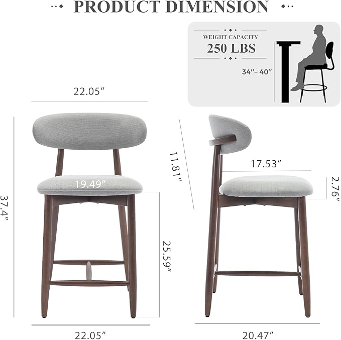 COLAMY Bar Stools Set of 4, Counter Height Bar Stools, Upholstered Counter - Image 2