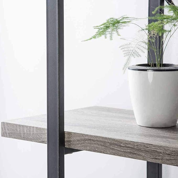 HSH 5-Shelf Vintage Industrial Rustic Bookshelf, 5 Tier Wood and Metal Bookcase - Image 4