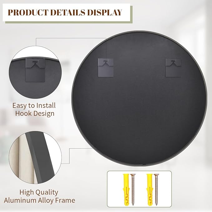 BEAUTYPEAK 32 Inch Round Mirror, Metal Frame Circle Mirror, Wall Mounted - Image 5