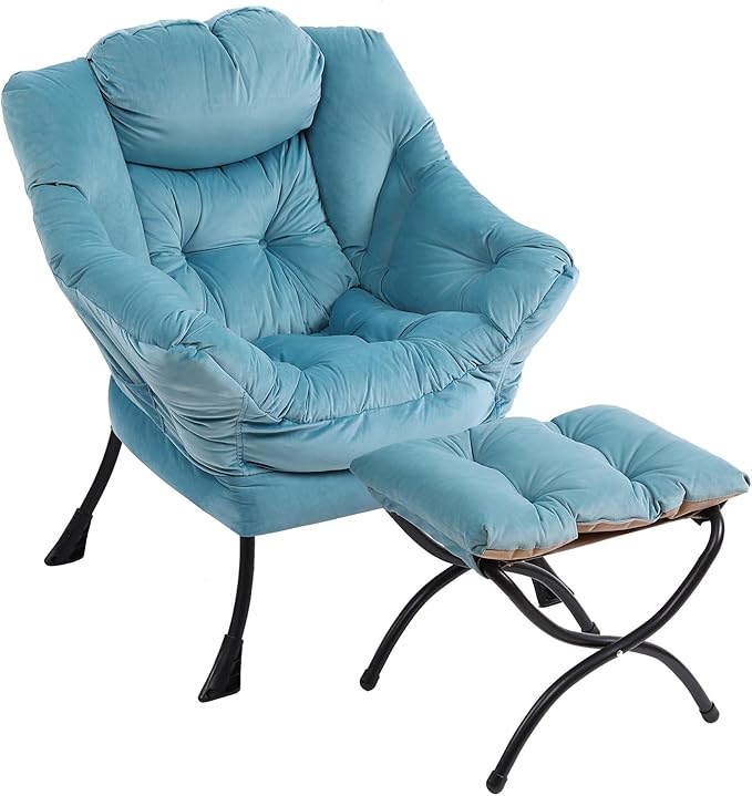 Lazy Chair with Ottoman, Modern Chair with Folding Footrest, Lounge Accent Chair - Image 9
