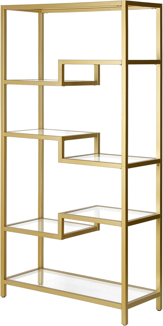 Henn&Hart 68" Tall Rectangular Bookcase in Brass, - Image 5